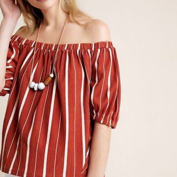 Anthropologie Terracotta striped Off-the-shoulder Top - Picture 5 of 8